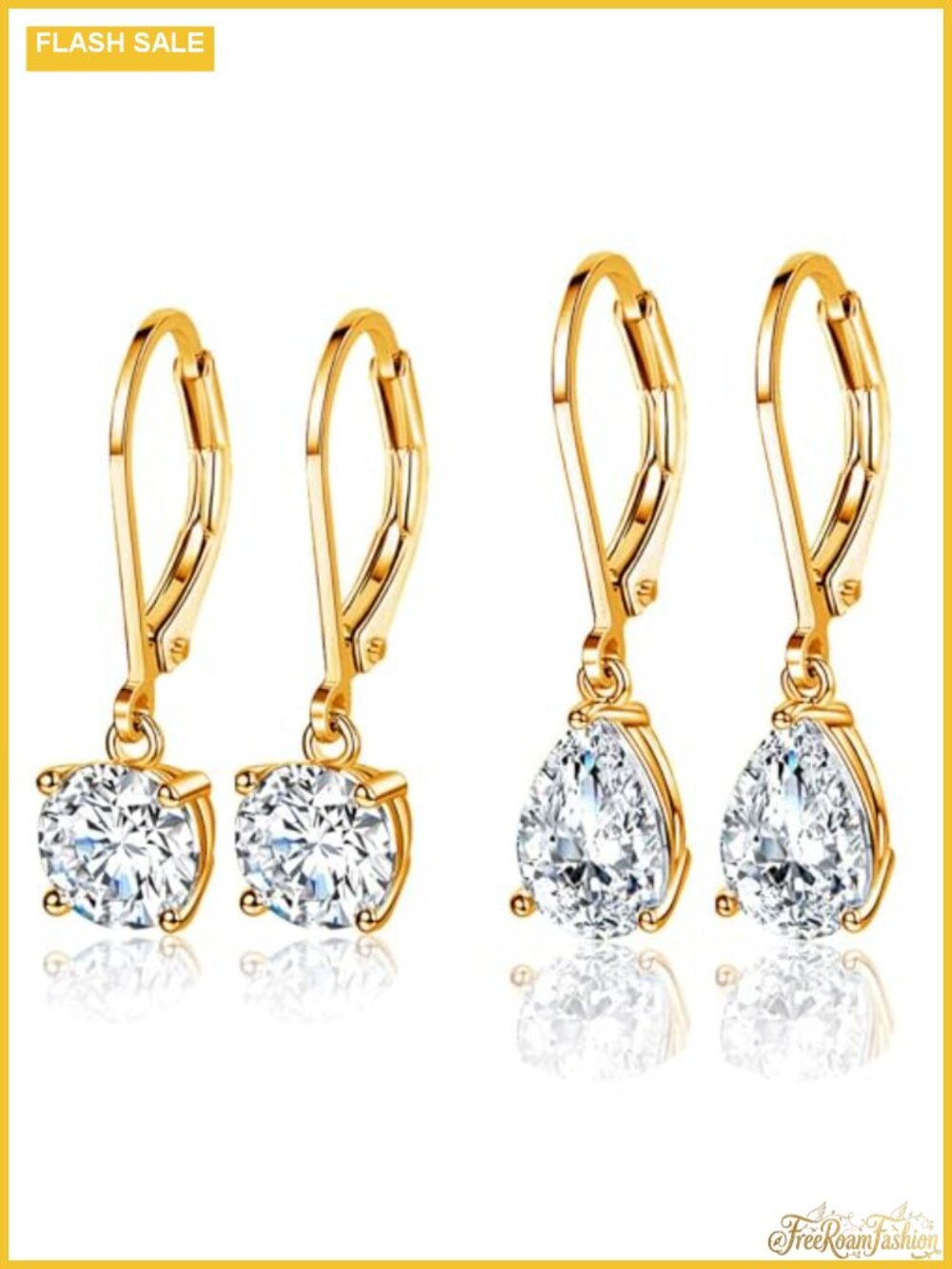 18K Gold Plated Dangle Earrings Leverback Set of 2